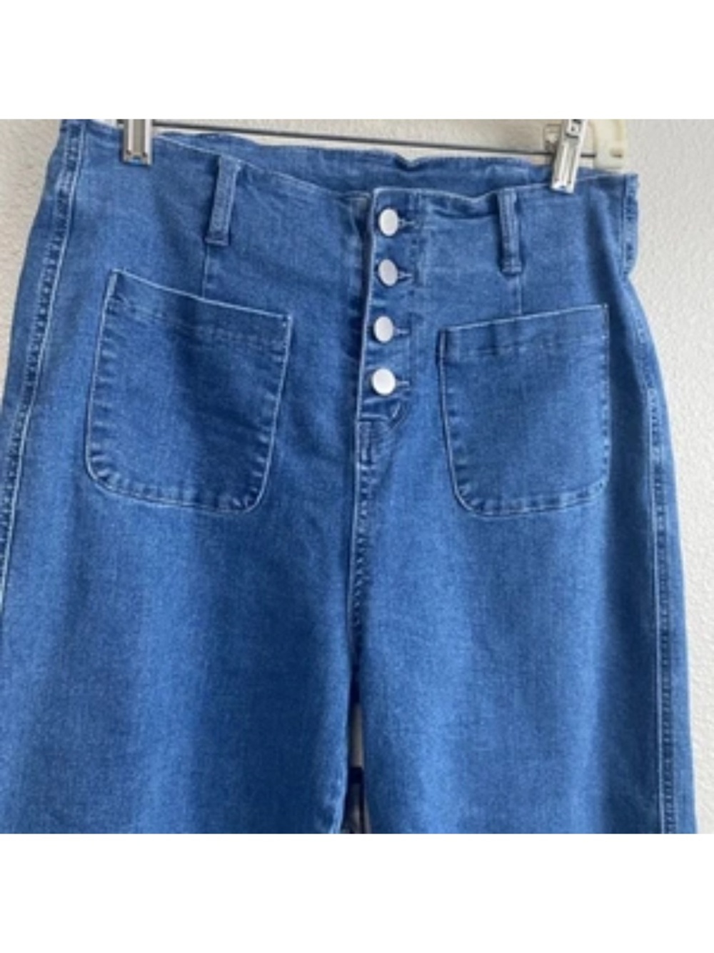 High-Waist Wide Leg Women’s Jeans Denim Retro Button design - Picture 3 of 14